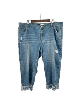 C Est. 1946 Womens Cropped Jeans Frayed Cuff Distressed High Rise Size 22W